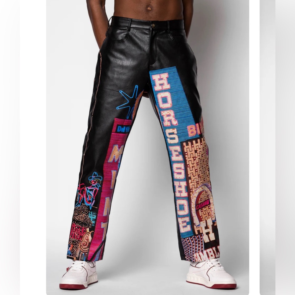 Black Graphic Straight Leg Pants